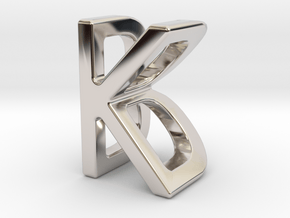 Two way letter pendant - BK KB in Rhodium Plated Brass