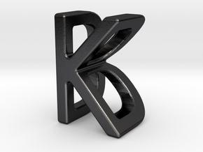 Two way letter pendant - BK KB in Polished and Bronzed Black Steel