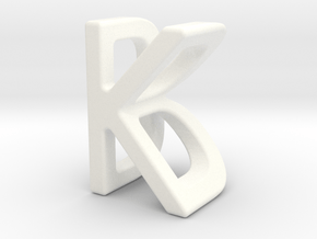 Two way letter pendant - BK KB in White Processed Versatile Plastic