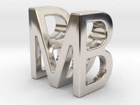 Two way letter pendant - BM MB in Rhodium Plated Brass