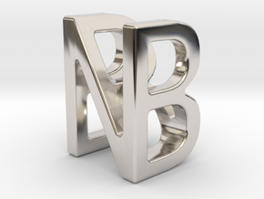 Two way letter pendant - BN NB in Rhodium Plated Brass