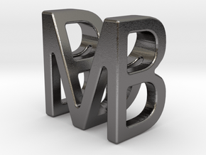 Two way letter pendant - BM MB in Polished Nickel Steel