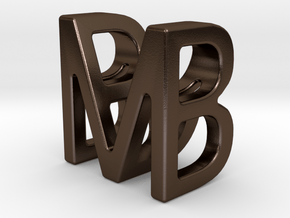 Two way letter pendant - BM MB in Polished Bronze Steel