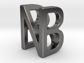 Two way letter pendant - BN NB in Polished Nickel Steel
