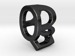 Two way letter pendant - BQ QB in Polished and Bronzed Black Steel