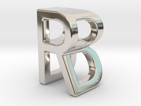 Two way letter pendant - BR RB in Rhodium Plated Brass