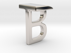 Two way letter pendant - BT TB in Rhodium Plated Brass
