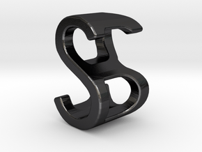 Two way letter pendant - BS SB in Polished and Bronzed Black Steel