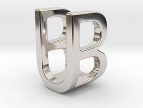 Two way letter pendant - BU UB in Rhodium Plated Brass