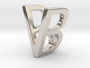 Two way letter pendant - BV VB in Rhodium Plated Brass