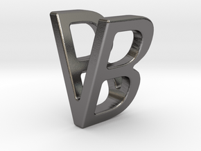 Two way letter pendant - BV VB in Polished Nickel Steel