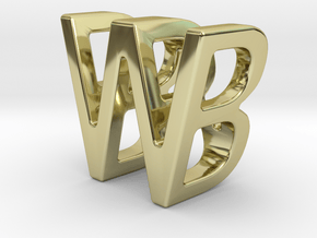Two way letter pendant - BW WB in 18k Gold Plated Brass