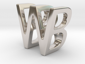Two way letter pendant - BW WB in Rhodium Plated Brass