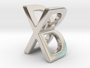 Two way letter pendant - BX XB in Rhodium Plated Brass