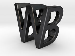 Two way letter pendant - BW WB in Polished and Bronzed Black Steel