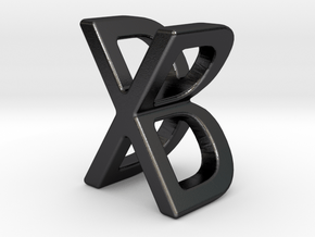 Two way letter pendant - BX XB in Polished and Bronzed Black Steel