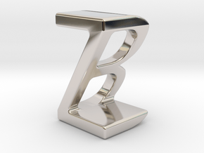 Two way letter pendant - BZ ZB in Rhodium Plated Brass