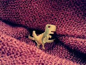 8-Bit T-rex Ring in Natural Brass: 6 / 51.5