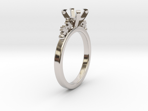 18.35 Mm Clover Diamond Ring 6.5 Mm Fit in Rhodium Plated Brass