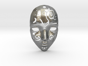 Festival Mask Pendant in Natural Silver