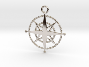 Compass Rose Keychain in Rhodium Plated Brass