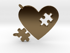 Heart Puzzle Keychains in Polished Bronze
