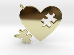 Heart Puzzle Keychains in 18k Gold Plated Brass