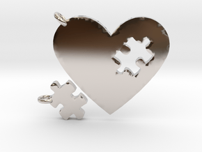 Heart Puzzle Keychains in Rhodium Plated Brass
