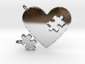 Heart Puzzle Keychains in Fine Detail Polished Silver