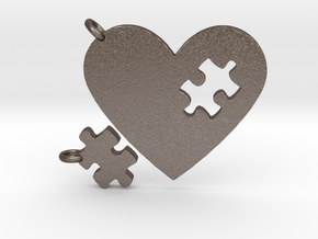 Heart Puzzle Keychains in Polished Bronzed Silver Steel
