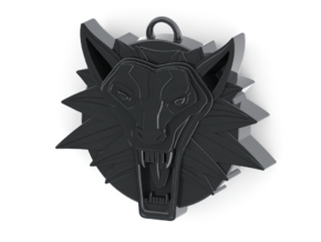 Two Sided Wolf Head Medallion Pendant in Polished Silver
