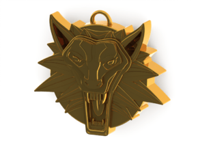 Two Sided Wolf Head Medallion Pendant in 14K Yellow Gold