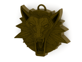 Two Sided Wolf Head Medallion Pendant in Natural Brass