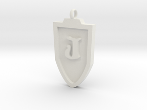 Medieval J Shield Pendant in White Natural Versatile Plastic