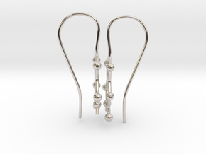Caffeine molecule earrings with fishhook loops  in Rhodium Plated Brass