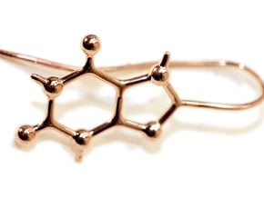 Caffeine molecule earrings with fishhook loops  in 14k Rose Gold Plated Brass