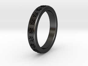 Ø16 mm - Ø0.630inch Ring  With Snowflake Motif in Polished and Bronzed Black Steel