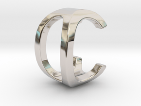 Two way letter pendant - C0 0C in Rhodium Plated Brass