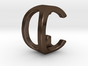 Two way letter pendant - C0 0C in Polished Bronze Steel
