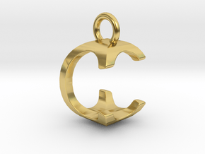 Two way letter pendant - CC C in Polished Brass