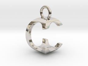 Two way letter pendant - CC C in Rhodium Plated Brass