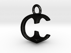 Two way letter pendant - CC C in Matte Black Steel
