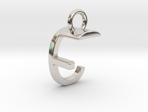 Two way letter pendant - CF FC in Rhodium Plated Brass