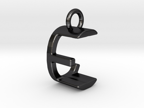 Two way letter pendant - CE EC in Polished and Bronzed Black Steel