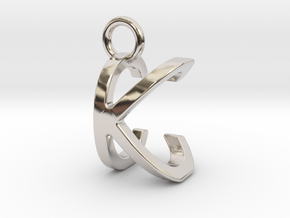 Two way letter pendant - CK KC in Rhodium Plated Brass