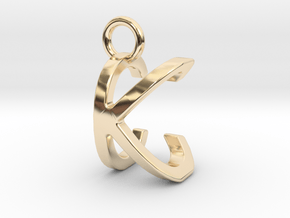Two way letter pendant - CK KC in 14k Gold Plated Brass