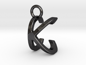 Two way letter pendant - CK KC in Polished and Bronzed Black Steel