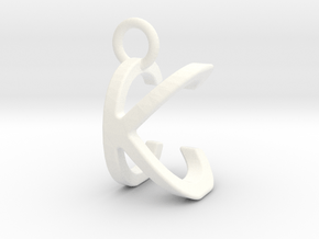Two way letter pendant - CK KC in White Processed Versatile Plastic