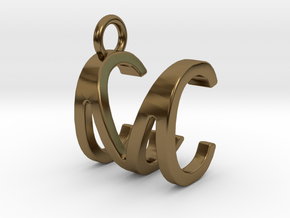 Two way letter pendant - CM MC in Polished Bronze
