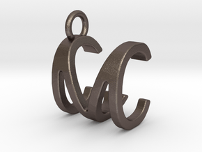 Two way letter pendant - CM MC in Polished Bronzed Silver Steel